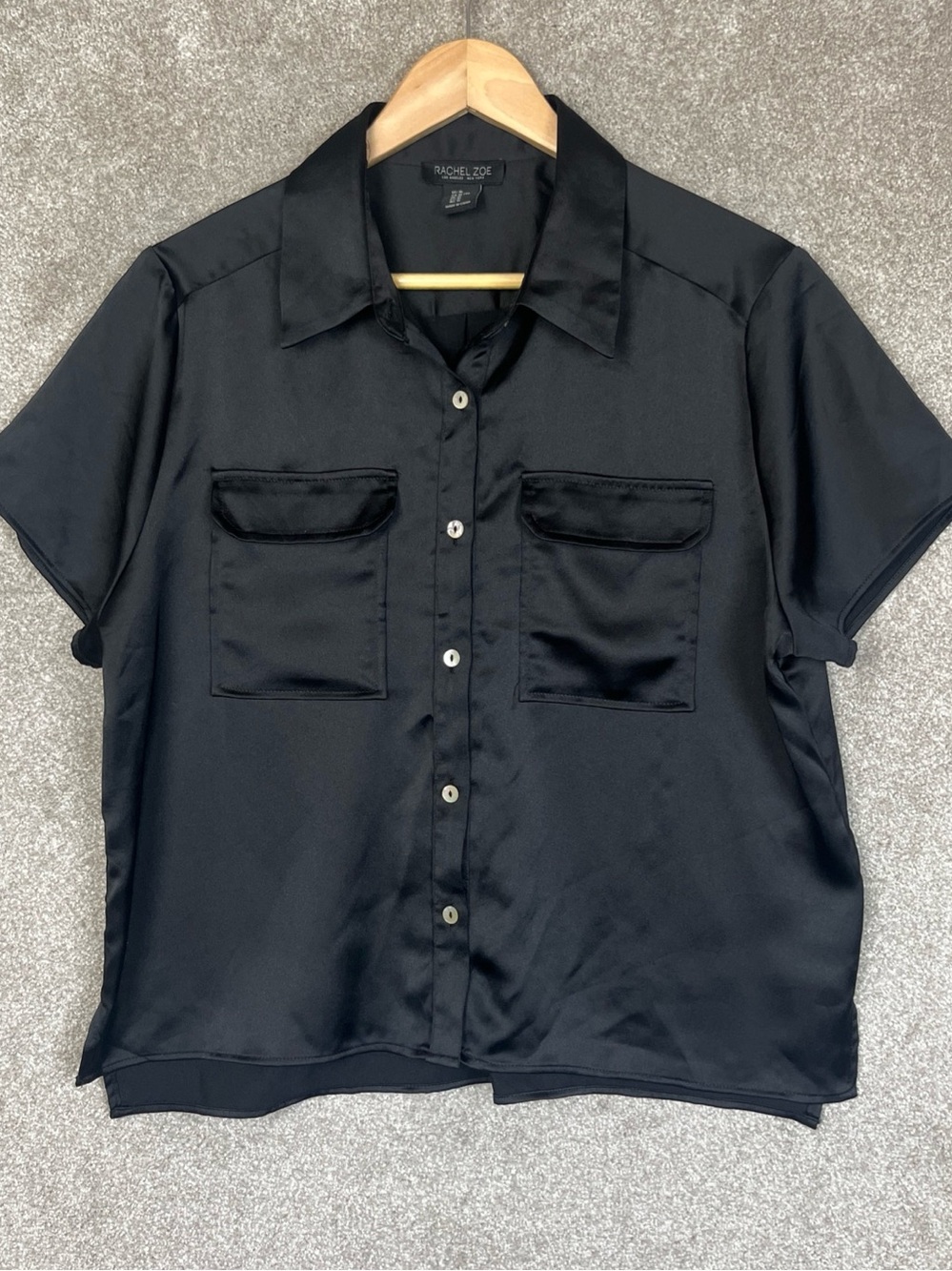 Rachel Zoe Shirt Womens Extra Large Black Short Sleeve Button Pockets- 5365